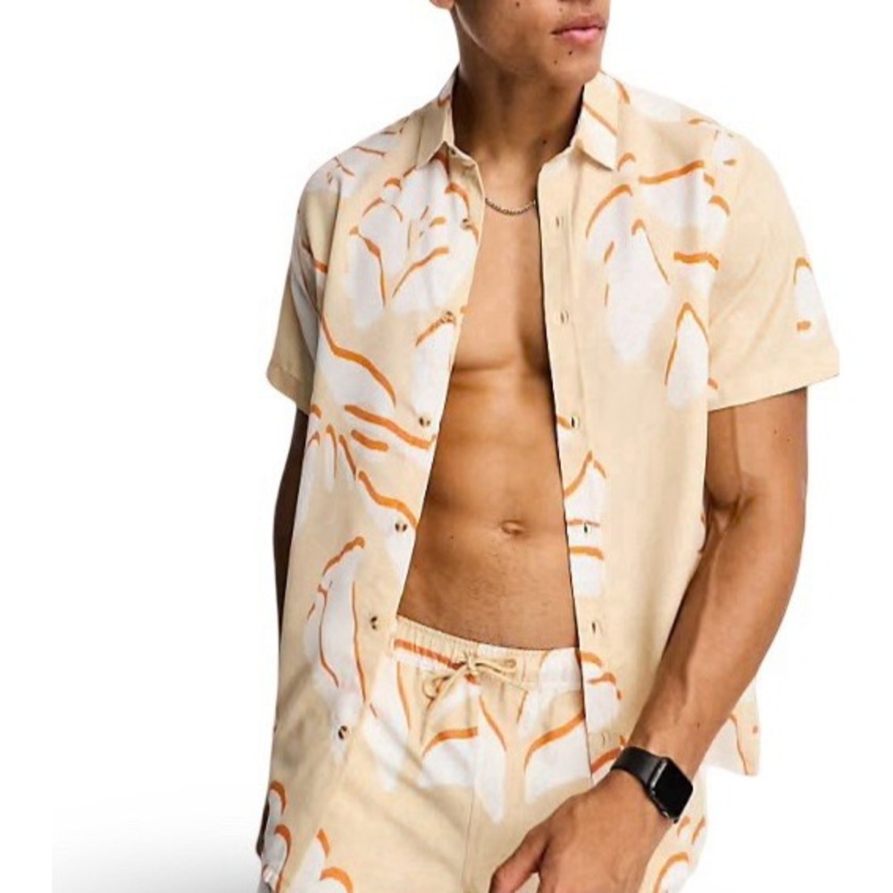 ASOS Design Relaxed Co-ord Button Up‎ Shirt Men's Size 2XL Resortwear Pool Beach